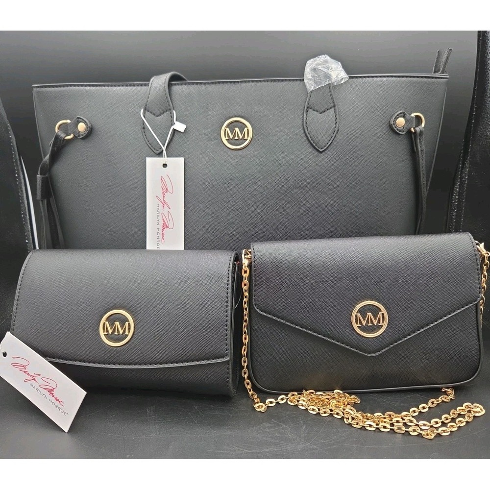 Marilyn Monroe 3 Pc Purse Set NWT Black Tote Crossbody Wallet Red Lining Gift